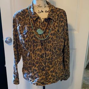 Leopard print denim jacket, size XL